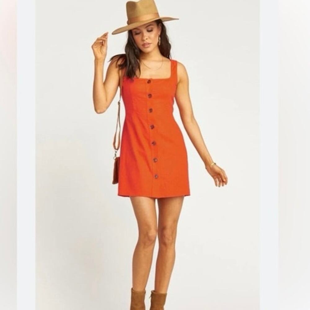 NEW Linen Summer Show Me Your MuMu Cora Button-Up Mini Dress in Tangerine- Small